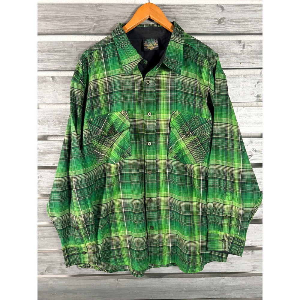 Vtg Mecca Since Day One Mens XXL/XL Flannel Shirt Green Plaid Long Sleeve Button